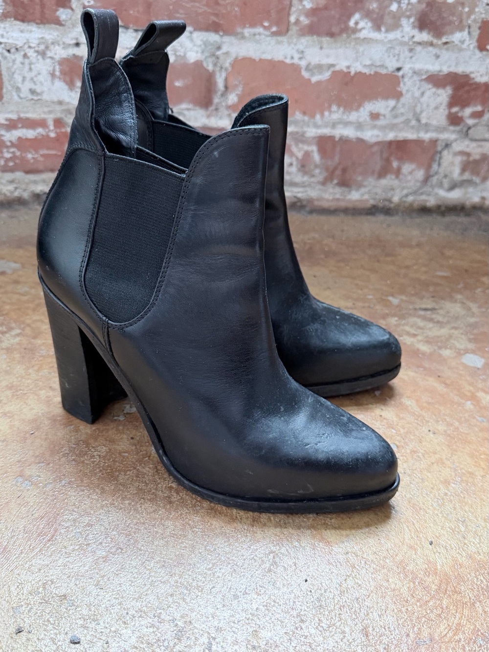 Rag & Bone Black Leather Chelsea Ankle Boots Block Heel